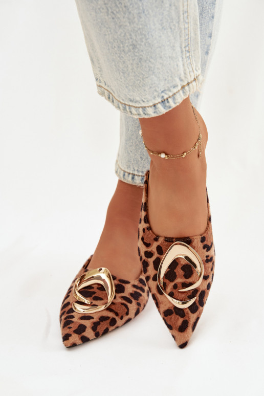 Damespantoffels Mule Met sierlijk gouden kleurm Detalem met luipaardbontpatronen Galvella
