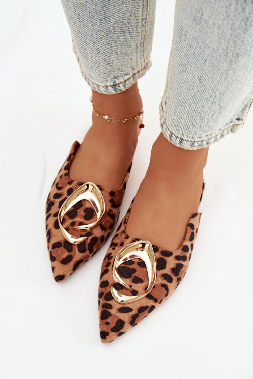 Damespantoffels Mule Met sierlijk gouden kleurm Detalem met luipaardbontpatronen Galvella