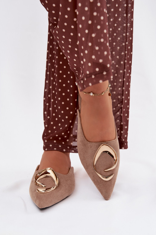 Damespantoffels Mule Met sierlijk gouden kleurm Detalem beige Galvella