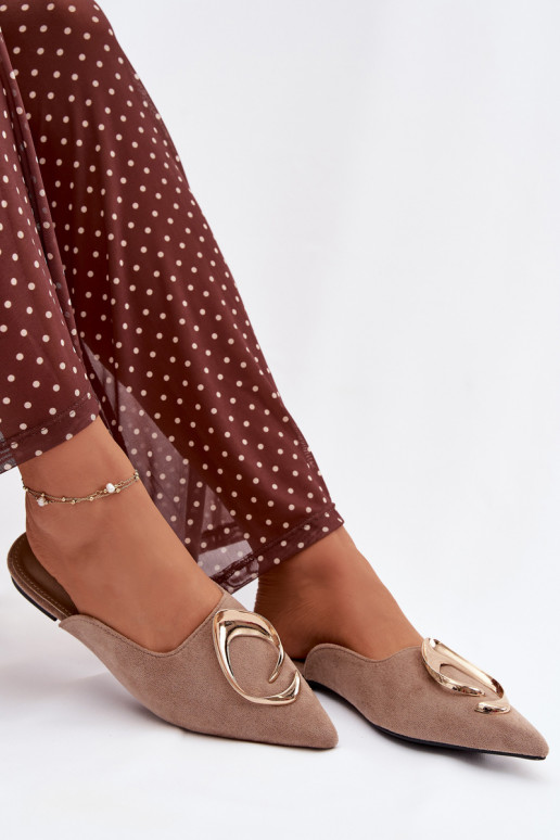 Damespantoffels Mule Met sierlijk gouden kleurm Detalem beige Galvella