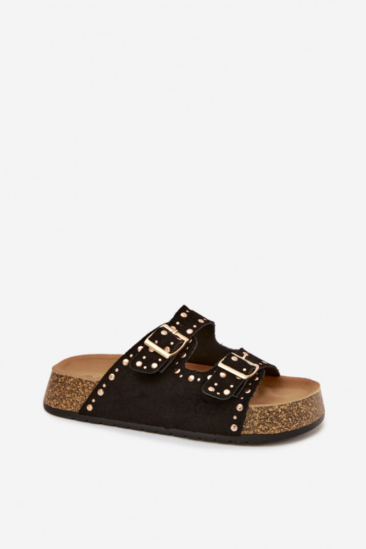 Damespantoffels Ze gouden kleurmi met gespenmi En studs zInart Tervina