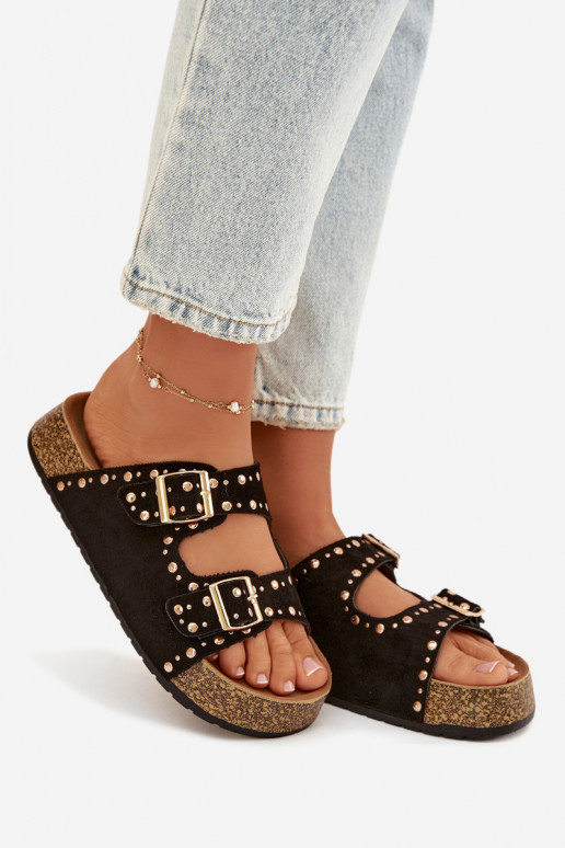 Damespantoffels Ze gouden kleurmi met gespenmi En studs zInart Tervina