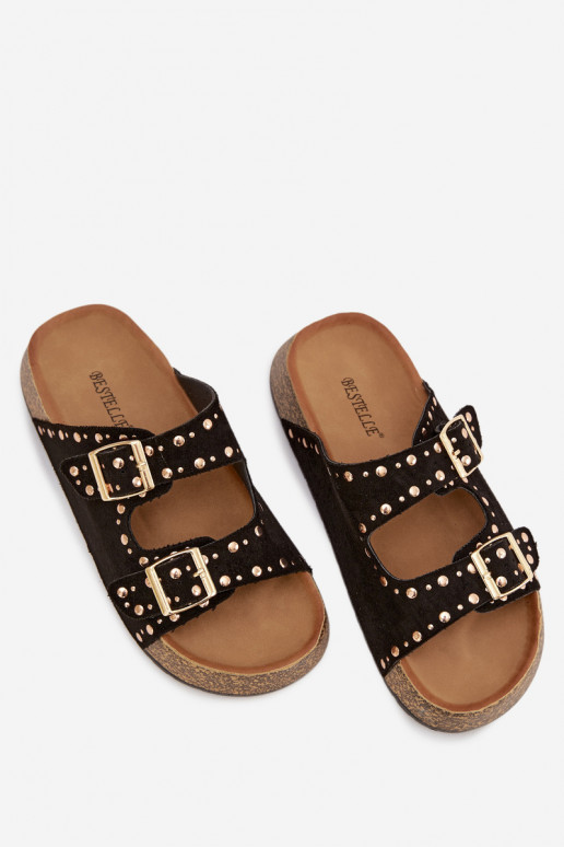 Damespantoffels Ze gouden kleurmi met gespenmi En studs zInart Tervina