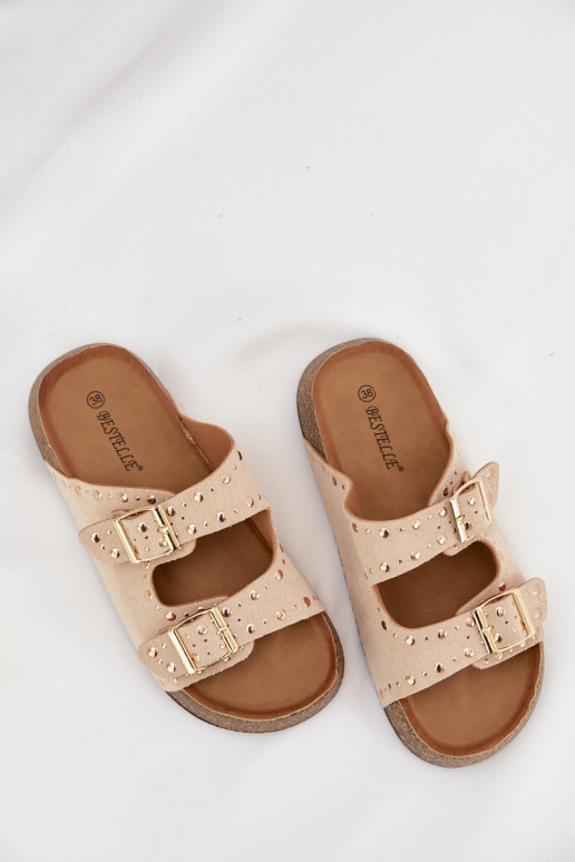 Damespantoffels Ze gouden kleurmi met gespenmi En studs ivoor Tervina