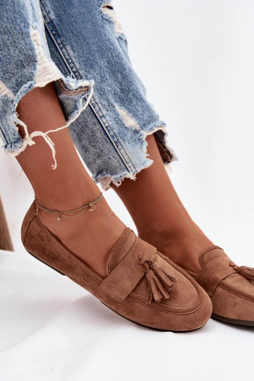 Mocassins Dames plat met kInastjes bruine kleur Het heeftrilisse