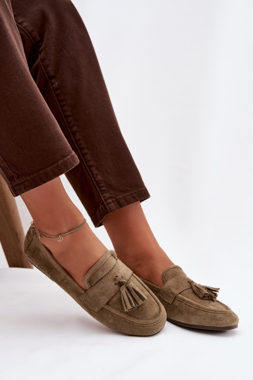 Mocassins Dames plat met kInastjes groene kleur Het heeftrilisse