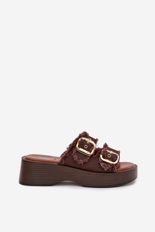 Damespantoffels met platform Ze gouden kleurmi met gespenmi CzekoladoIne Renelisse