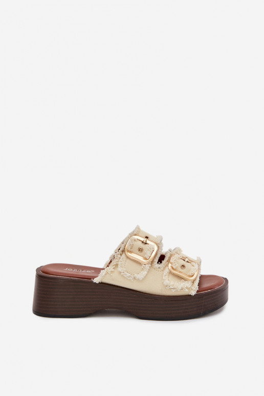 Damespantoffels met platform Ze gouden kleurmi met gespenmi ivoor Renelisse