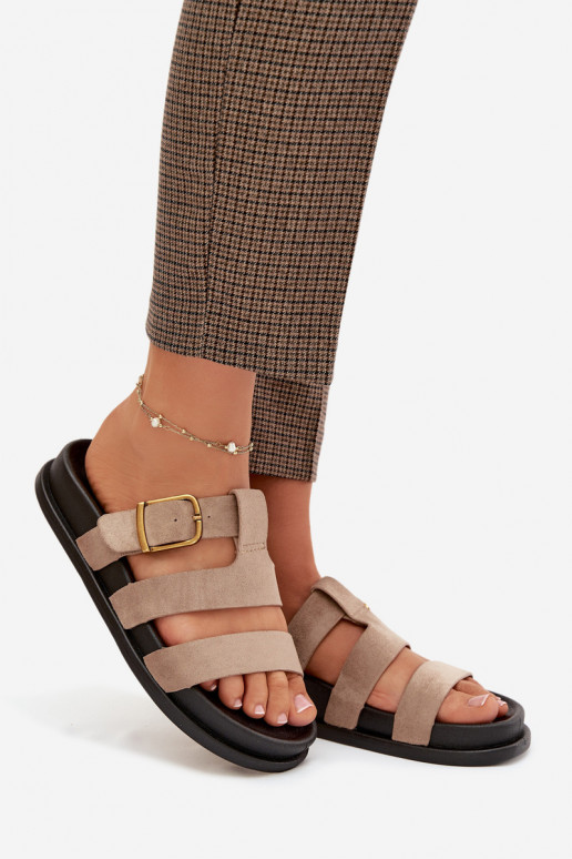 Damespantoffels Met Strepen I Złotą met gespen beige Ulirissa