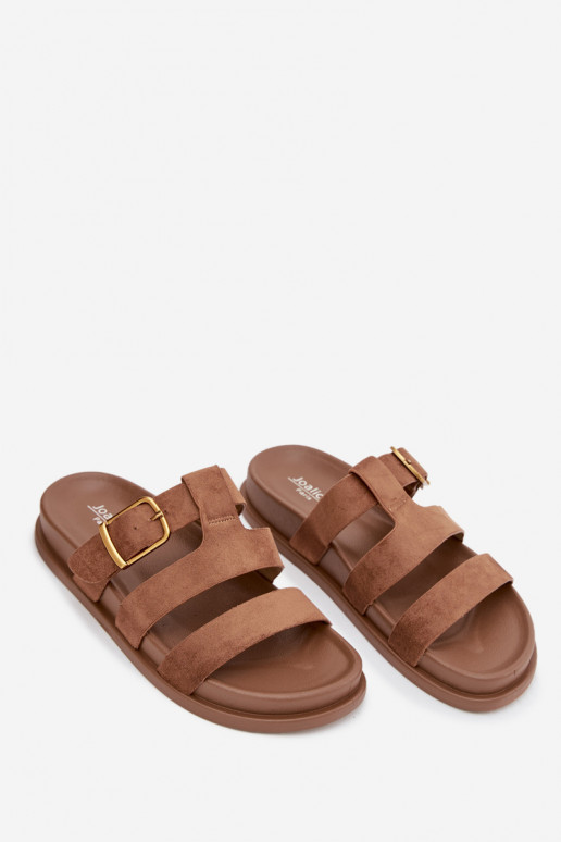 Damespantoffels Met Strepen I Złotą met gespen bruine kleur Ulirissa