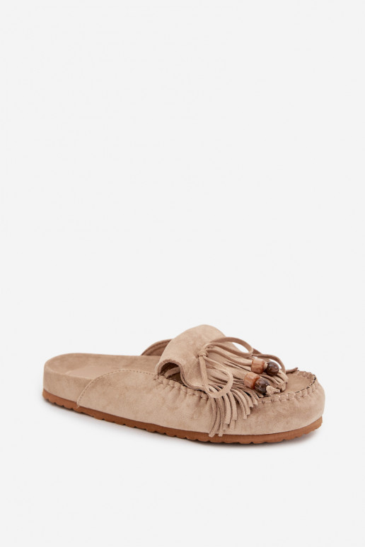 Damespantoffels Mule met kInastjes I koraal kleurenikami beige Belissa