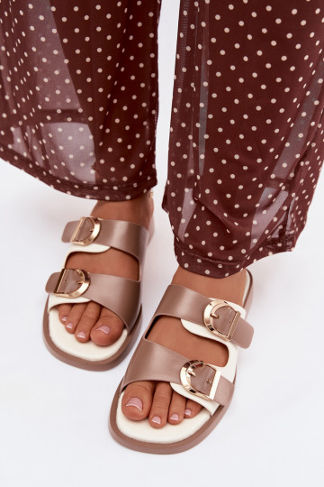 Damespantoffels Ze gouden kleurmi met gespenmi beige Danelle