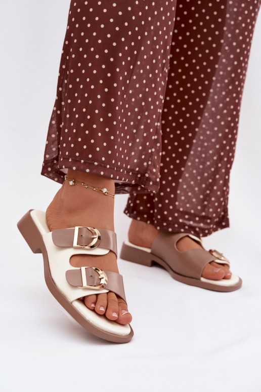 Damespantoffels Ze gouden kleurmi met gespenmi beige Danelle