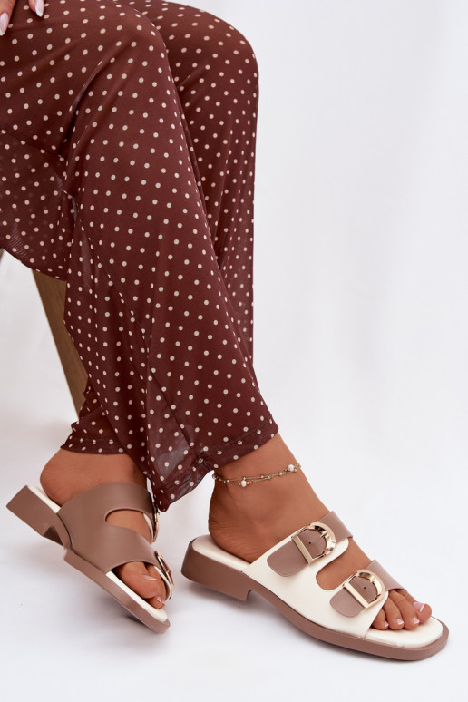 Damespantoffels Ze gouden kleurmi met gespenmi beige Danelle