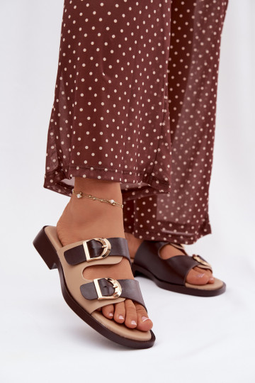 Damespantoffels Ze gouden kleurmi met gespenmi beige-bruine kleur Danelle 2