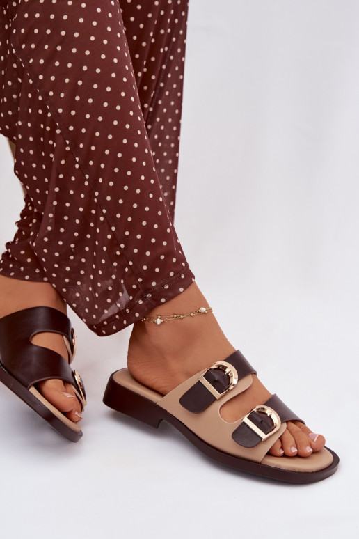 Damespantoffels Ze gouden kleurmi met gespenmi beige-bruine kleur Danelle