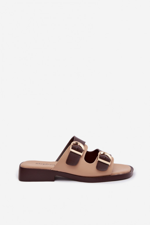 Damespantoffels Ze gouden kleurmi met gespenmi beige-bruine kleur Danelle