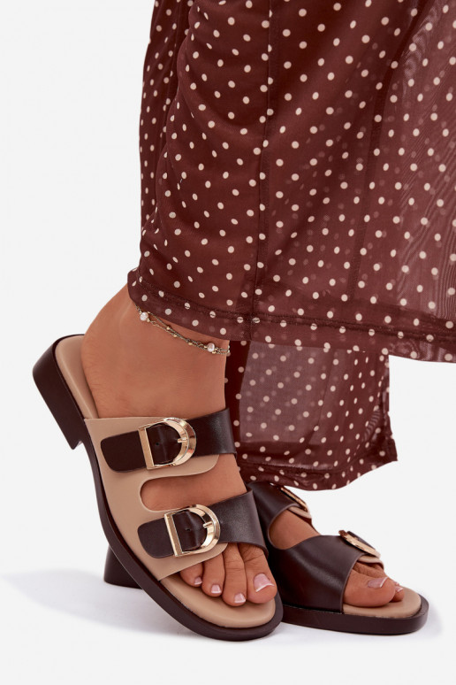 Damespantoffels Ze gouden kleurmi met gespenmi beige-bruine kleur Danelle