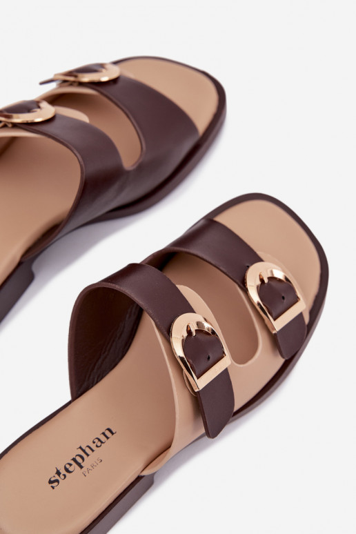 Damespantoffels Ze gouden kleurmi met gespenmi beige-bruine kleur Danelle