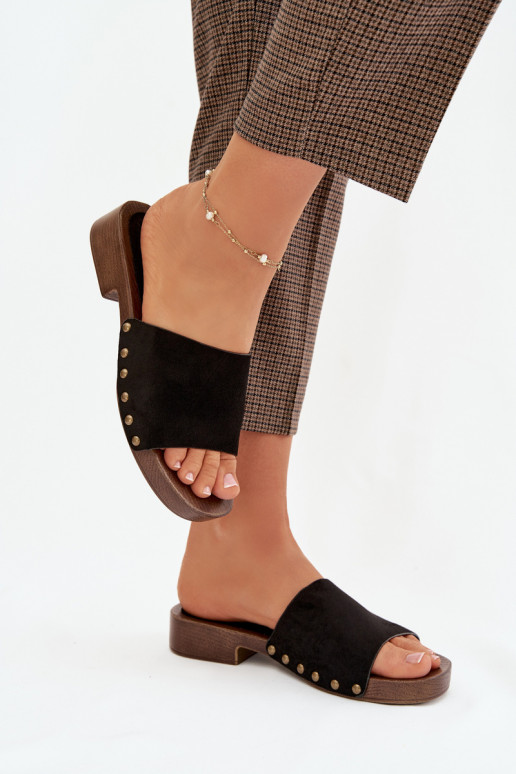 Damespantoffels met brede hakken Ze gouden kleurmi Studs zInart Girella