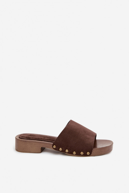 Damespantoffels met brede hakken Ze gouden kleurmi Studs CzekoladoIne Girella