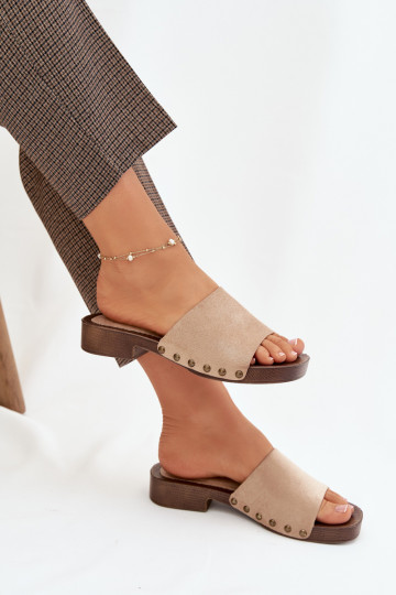Damespantoffels met brede hakken Ze gouden kleurmi Studs beige Girella