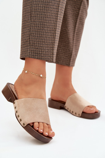 Damespantoffels met brede hakken Ze gouden kleurmi Studs beige Girella 2