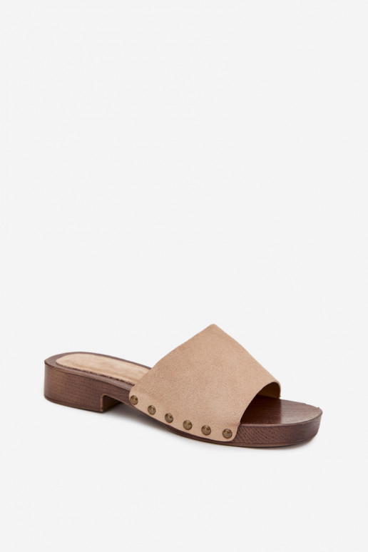 Damespantoffels met brede hakken Ze gouden kleurmi Studs beige Girella