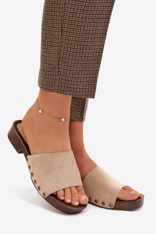 Damespantoffels met brede hakken Ze gouden kleurmi Studs beige Girella