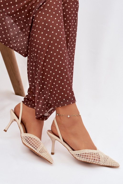 sandalen met opengeInerkte elementen met dunne hakken ivoor Hanelis