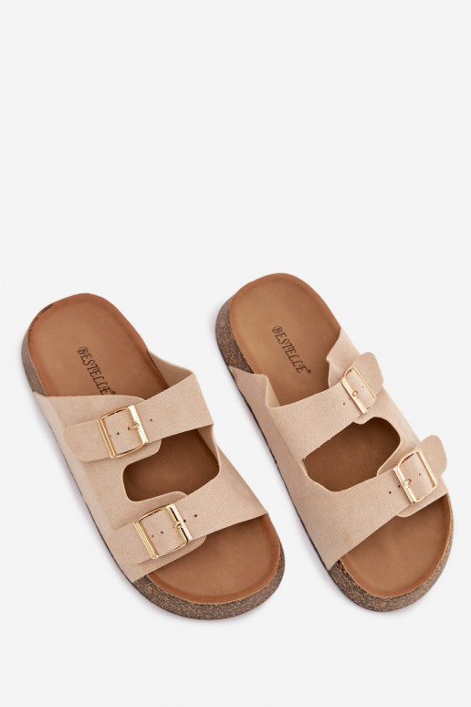 Damespantoffels met platform Ze gouden kleurmi met gespenmi ivoor Tovessa