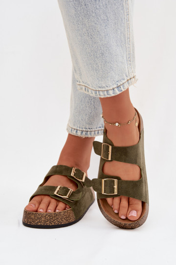 Groene damesplatformslippers met gouden gespen „Tovessa" 2