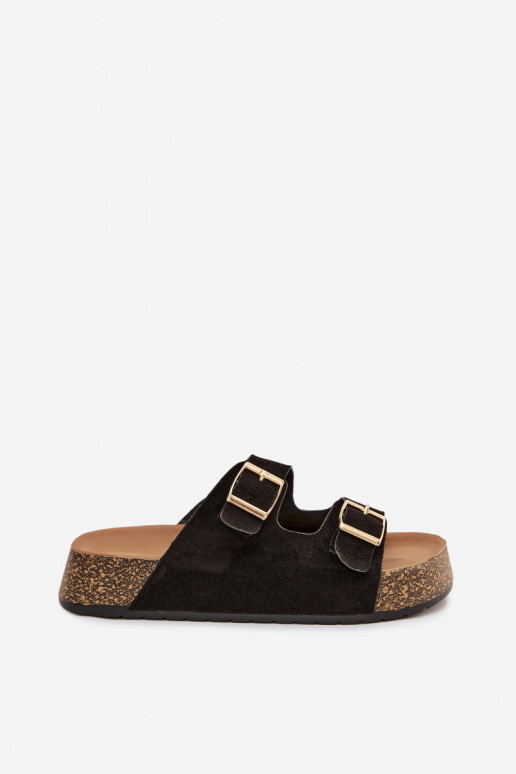 Damespantoffels met platform Ze gouden kleurmi met gespenmi zInart Tovessa