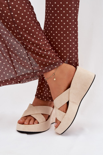 Damespantoffels Op de INigvan eco-suèdeu beige Calorine 2