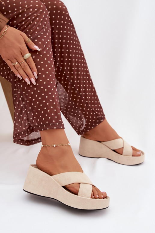 Damespantoffels Op de INigvan eco-suèdeu beige Calorine