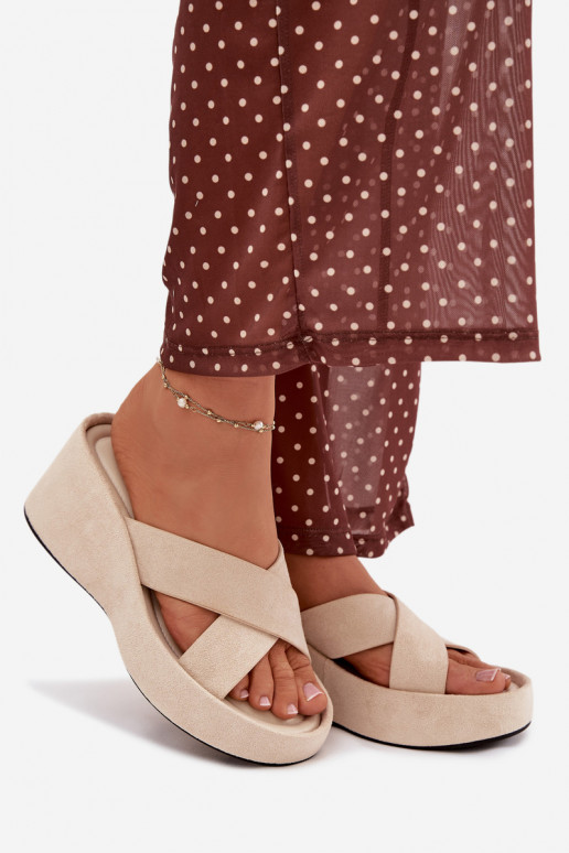 Damespantoffels Op de INigvan eco-suèdeu beige Calorine