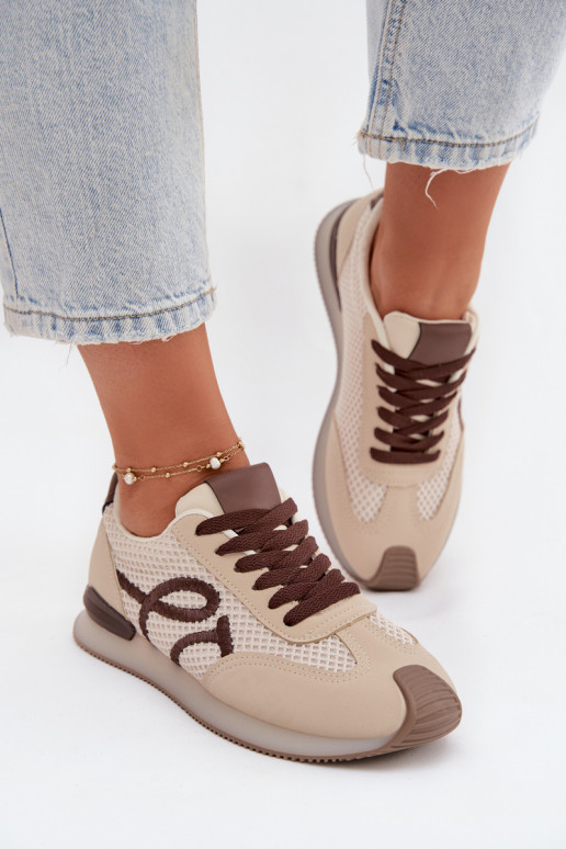 Sneakers model schoenen sportschoenen Dames beige-bruine kleur Tarlisse