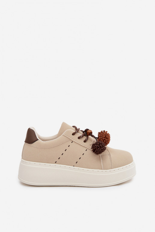 Sneakers model schoenen Dames met platform Met sierlijki Pomponami beige Corinna