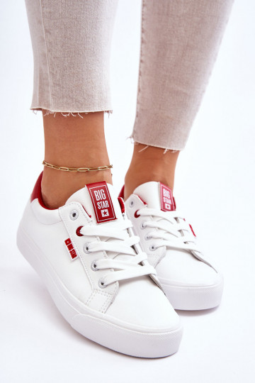 Big Star EE274311 witte-rode sneakers van natuurlijk leer