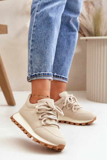 Riadella zandkleurige sneakers met platform van kunstleer