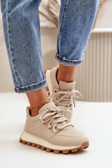 Riadella zandkleurige sneakers met platform van kunstleer 2