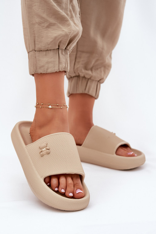 LichtgeInicht pantoffels Damespantoffels met platform Met Beer Vinceza 75210 beige