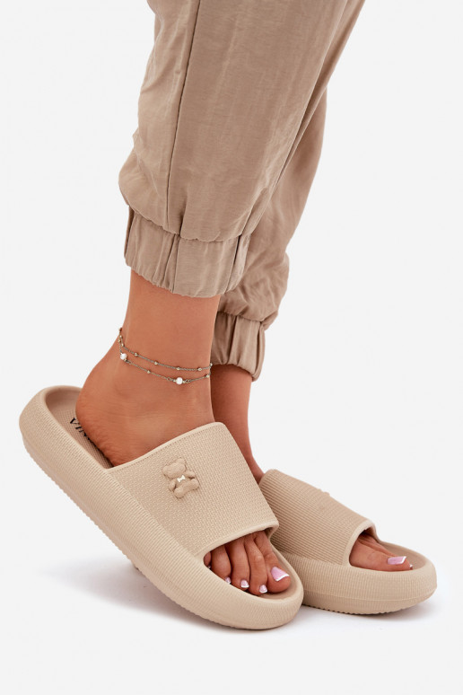 LichtgeInicht pantoffels Damespantoffels met platform Met Beer Vinceza 75210 beige