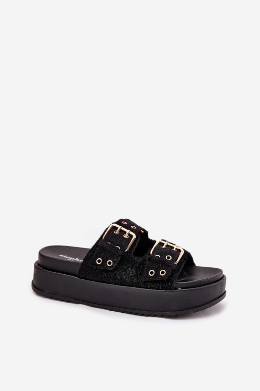 Damespantoffels Ze gouden kleurmi met gespenmi met platform zInart Virvania