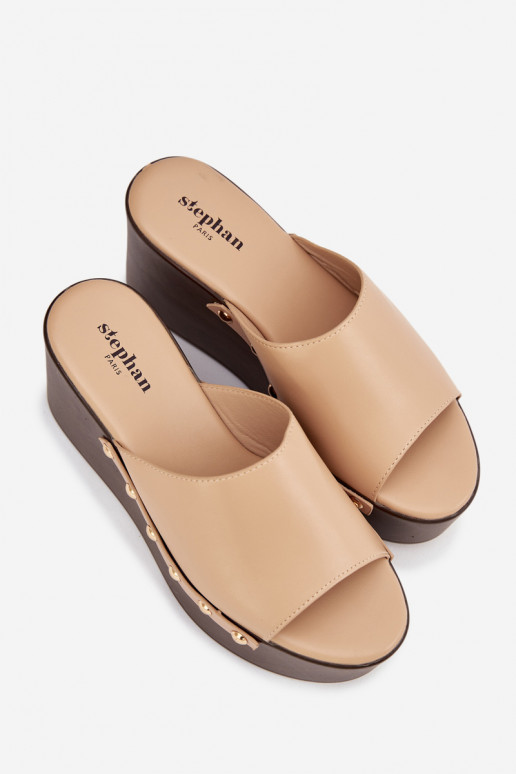 Damespantoffels Op de INig met klinknagels beige Het heeftreline