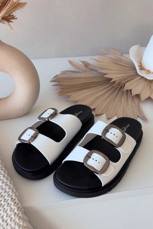 Witte dames slippers Elamas met gespen en plateau