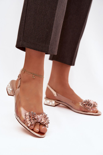 Roségouden transparante sandalen D&A MR52-231 met strikken