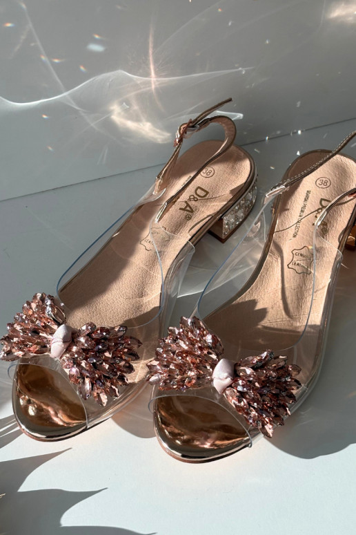 Roségouden transparante sandalen D&A MR52-231 met strikken