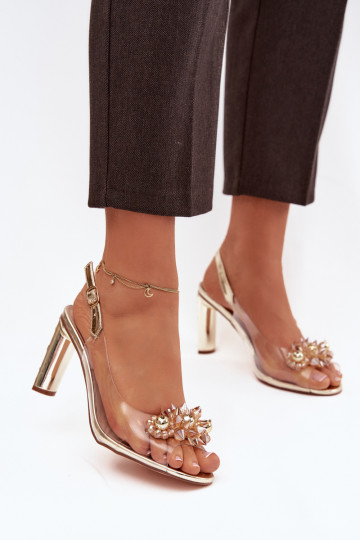 Gouden transparante sandalen D&A MR52-232 met hakken en mooie details