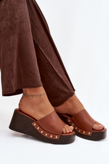 Dames platform slippers in goudkleur Arionne, bruin